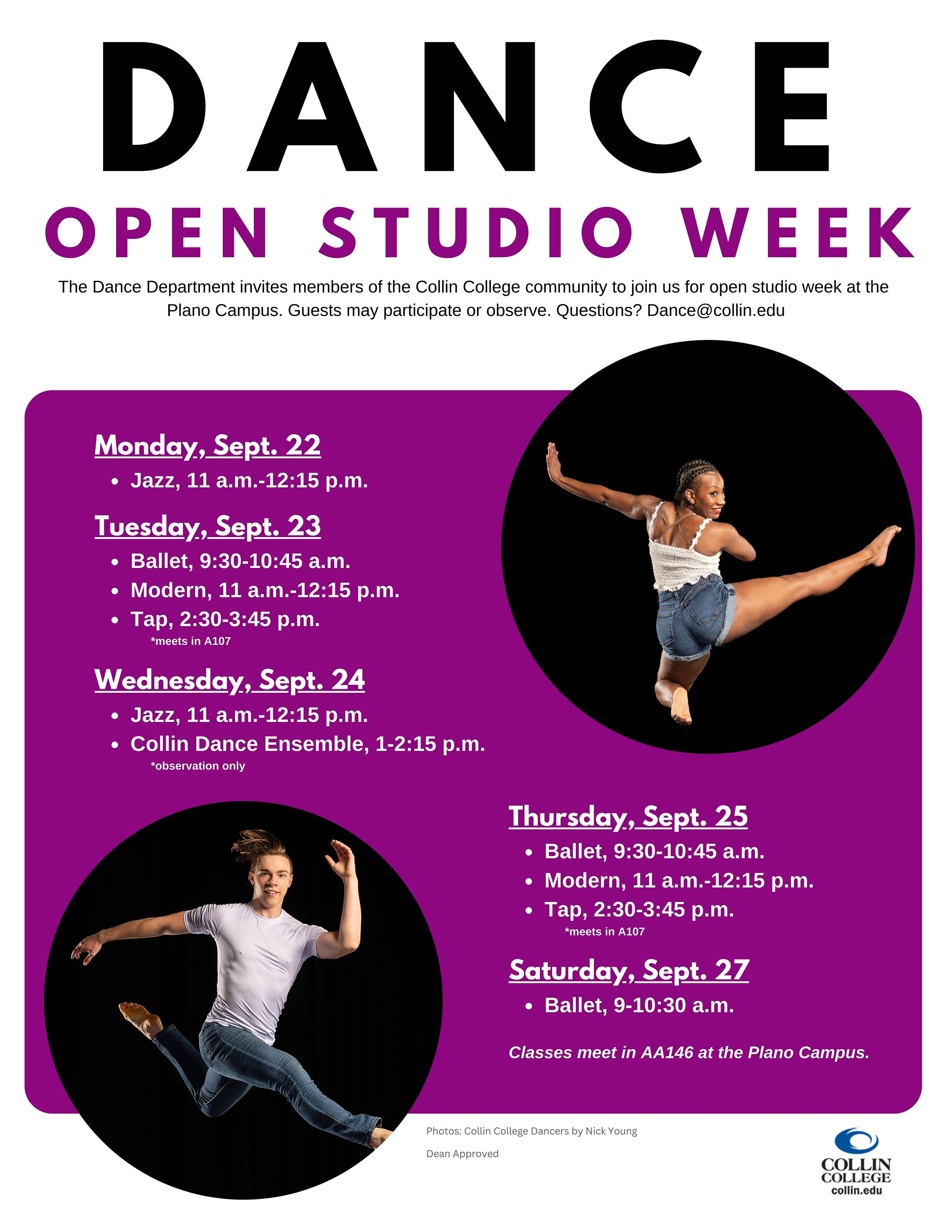 F25 Open Studio Schedule