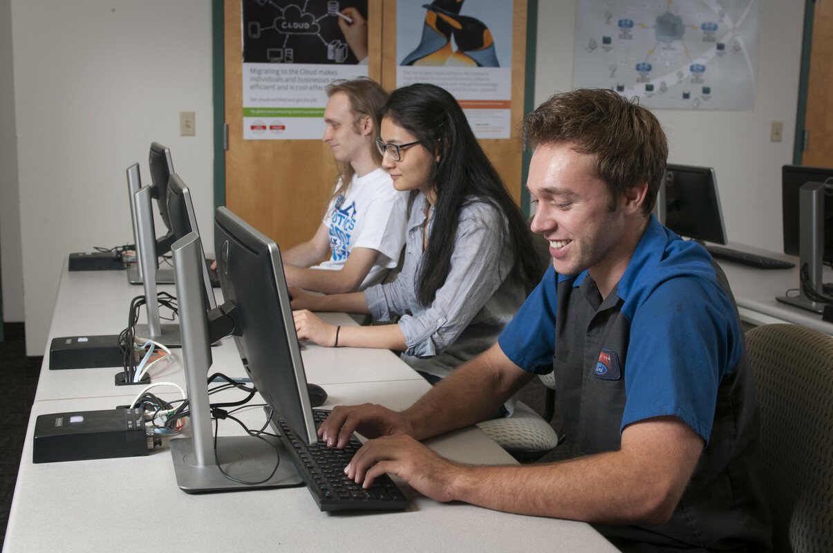 Students working inside the computer lab