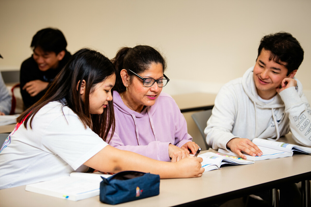 Foreign students studying in classroom