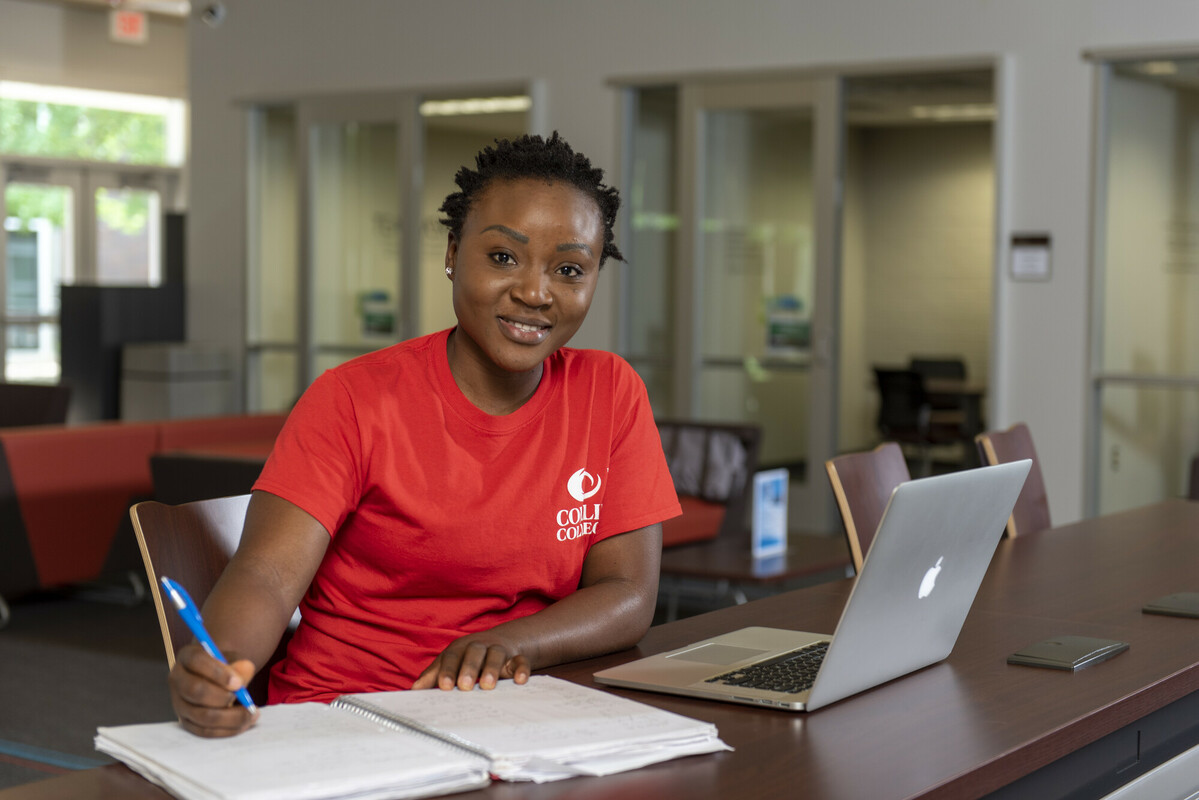 Student studying in the library