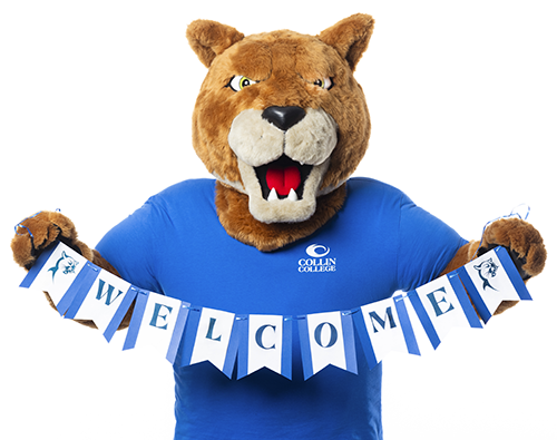 Collin Cougar with Welcome Sign