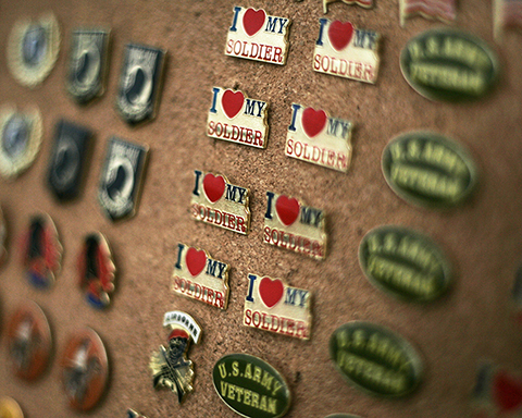 A collection of pins honoring veterans
