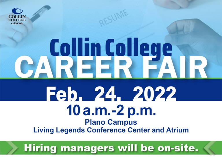 Collin College Career Fair flyer highlighting the date, time, and location.